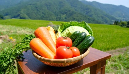 Fresh garden produce on wood table high resolution photo