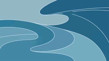 Abstract flowing blue waves with white outlines and gradient shading