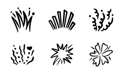 Doodle Firework Vector Icons, Hand Drawn Heart Sparkle Burst and Flash Set, Comic Style Explosion Symbols, Twinkle Squiggle Ornaments, Decorative Festive Shining Elements