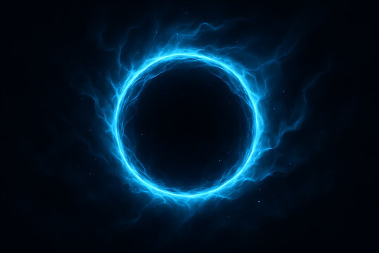 Abstract neon energy ring with blue electric aura symbolizing futuristic portal sci fi technology and virtual light