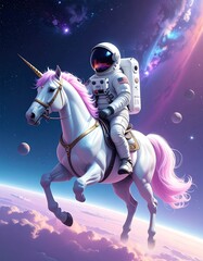 Unicorn astronaut in space