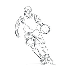 Fototapeta premium Dynamic basketball player in motion during an exciting game. Vector black icon