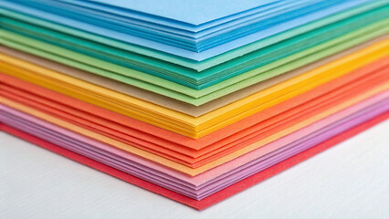 Close-up of multi-colored paper stacked in a chevron pattern.