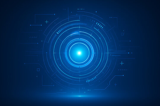 High tech circular HUD element glowing on dark background symbolizing futuristic user interface and digital technology