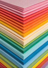 Close-up of multi-colored paper stacked in a chevron pattern.
