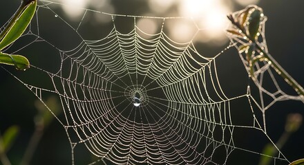 Dew-Kissed Spiderweb at Dawn
