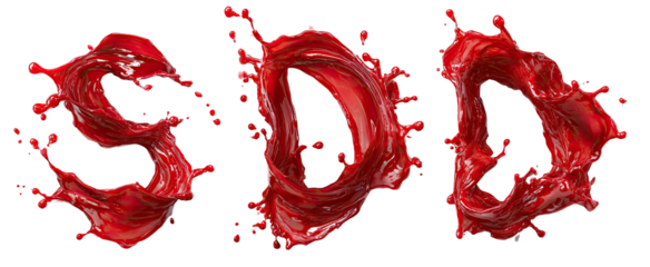 Red liquid letters exploding in a dynamic display