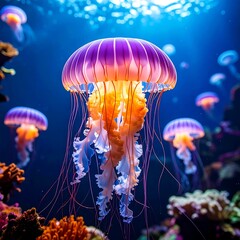 Vibrant jellyfish in underwater scene