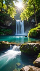 Fototapeta premium Waterfall in a lush forest (1)