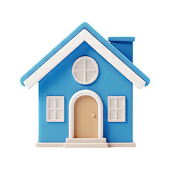 blue cartoon house, stylized cute house PNG