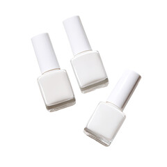 Three white nail polish bottles arranged diagonally