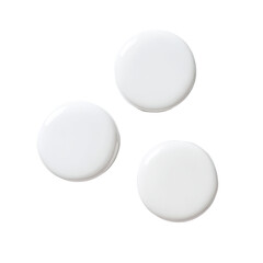 Three blank, round, white plates arranged in a loose cluster