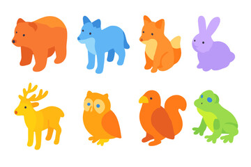 Obraz premium Colorful glowing cartoon animals on dark background with neon effects