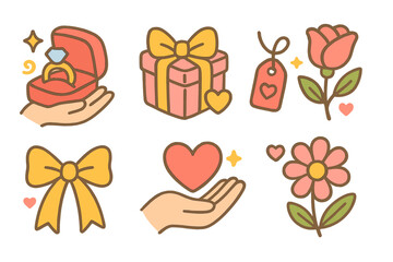 Charming hand-drawn symbols of love and celebration