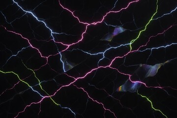 A futuristic marble design with a sleek black base infused with glowing neon veining in electric blue, hot pink, and lime green.
