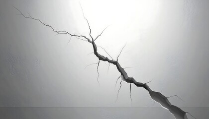 A large central crack spreads across a bright white, slightly textured surface