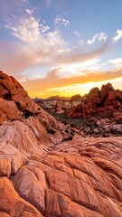 Vibrant sunset over desert rock formations