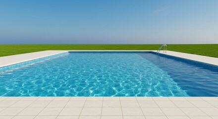 Obraz premium A clear, bright, rectangular swimming pool with pristine blue water and surrounding tiles.