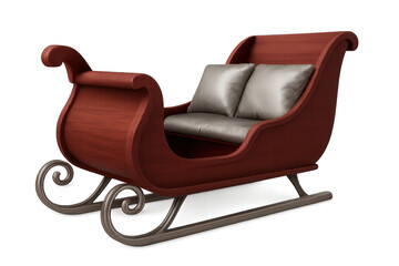 Santa's red wooden sleigh with pillows