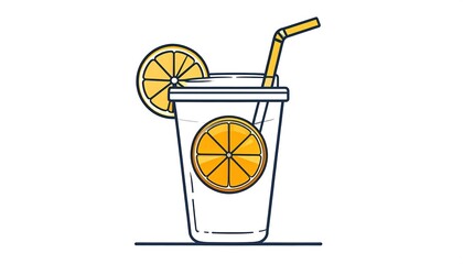 Refreshing Lemon Drink in Glass with Straw and Lemon Slice