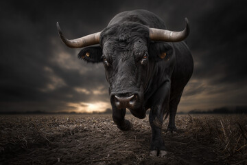 Bull cow in the field