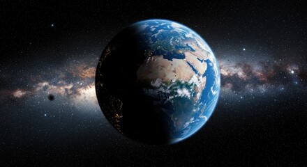 Earth seen from space, surrounded by stars and the Milky Way.