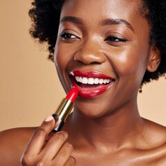 Woman applying red lipstick (2)