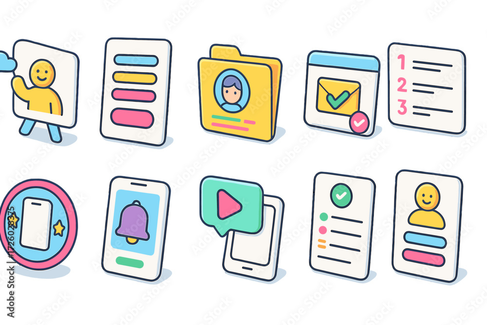 Wall mural user interface and elements icon set. modern flat style ui, ux collection