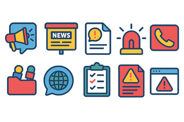Communication and alert flat icon set. messaging, notification icons flat collection