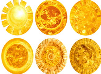 Set Top-View Yellow Sun Patch PNG Isolated on Transparent Background