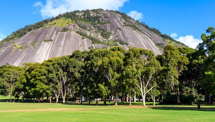 Lush parkland meets a dramatic mountain