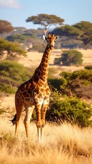 Obraz premium Giraffe in golden savanna landscape