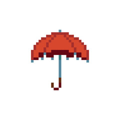 Pixel art umbrella. Vector pixel art. Umbrella illustration. Classic pixel art rainy day icon

