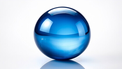 Vibrant Blue Glossy Sphere With Reflective Surface And Soft Shadow On A Pure White Background