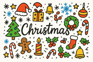 Christmas, holiday filled icon set. decorations, gingerbread, gifts, and snowflake icons.