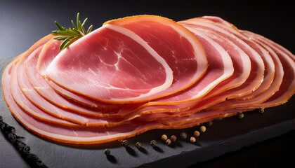 Sliced Ham A Type Of Italian Pork Presents A Visual Appeal With Its Salted Cured Meat Layers This Image Of Sliced Ham Offers A Fresh Perspective And Ample Copy Space