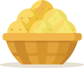 A basket overflowing with golden yellow potatoes on a white background