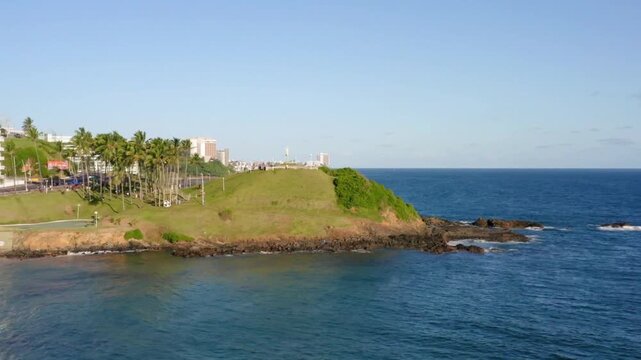 Coastal city view of salvador, bahia, brazil with blue ocean and green landscape