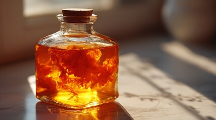 Homemade pickled carrots and edible flowers in a decorative jar evoke artisanal food trends and rustic kitchen aesthetics for culinary or lifestyle marketing