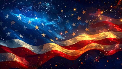 USA flag in space, vibrant colors