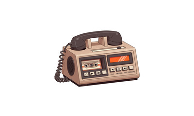 Fototapeta premium Vintage 1980s beige telephone answering machine with cassette tape deck and digital display.