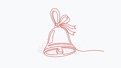 Red christmas bell with bow one line art vector. 
