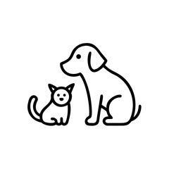 Dog and cat in simple line art sitting together  