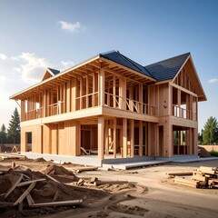 Wooden house under construction