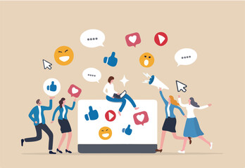 Social media job, online strategy team or internet community customer management, social network career, marketing professional, business people online team working with social media components.