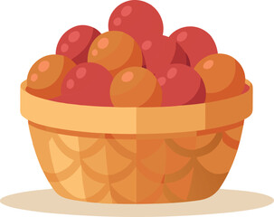 A woven basket overflowing with ripe red and orange fruits a vibrant harvest illustration