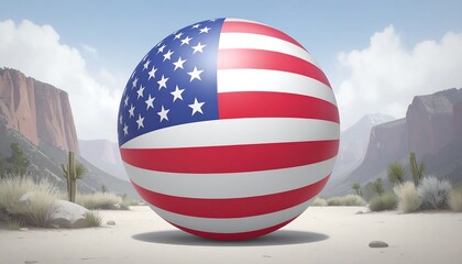 USA flag sphere in desert landscape