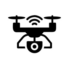 Drone icon with camera and wireless signals in minimalist style  