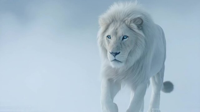 Lion in snow winter field