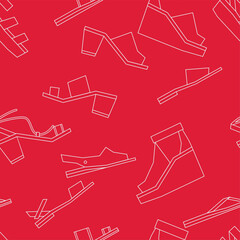 A striking vector seamless pattern featuring elegant white outlines of women's shoes against a vibrant red background. This bold and chic design is perfect for fashion blogs or stylish packaging.